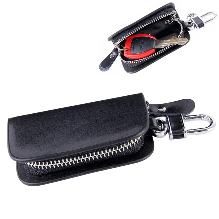 Universal Leather Wood Grain Texture Waist Hanging Zipper Wallets Key Holder Bag (No Include Key)(Black) by buy2fix