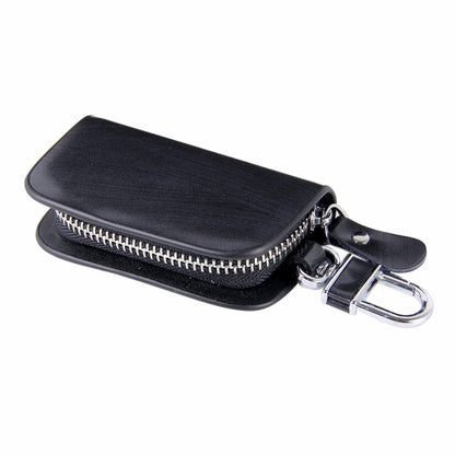 Universal Leather Wood Grain Texture Waist Hanging Zipper Wallets Key Holder Bag (No Include Key)(Black) by buy2fix