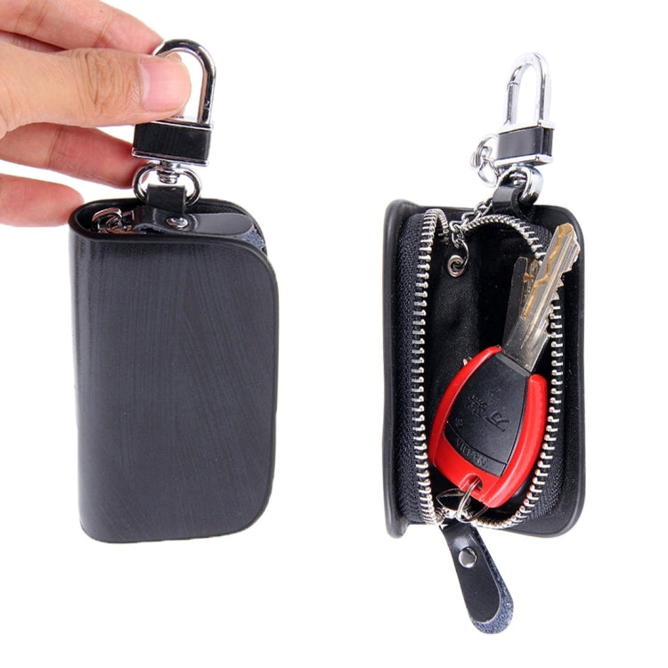 Universal Leather Wood Grain Texture Waist Hanging Zipper Wallets Key Holder Bag (No Include Key)(Black) by buy2fix