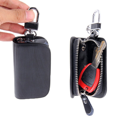 Universal Leather Wood Grain Texture Waist Hanging Zipper Wallets Key Holder Bag (No Include Key)(Black) by buy2fix