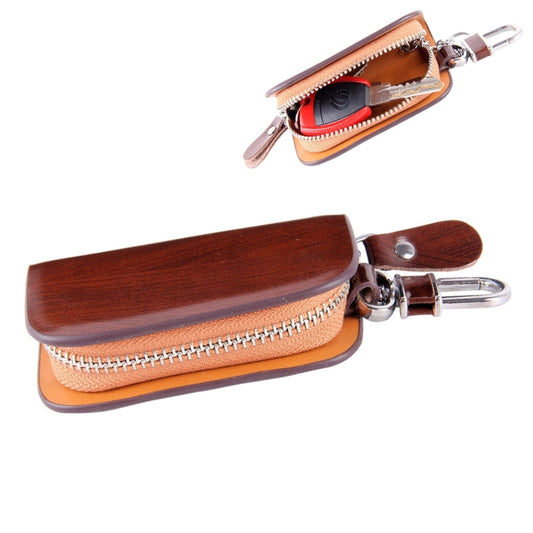 Universal Leather Wood Grain Texture Waist Hanging Zipper Wallets Key Holder Bag (No Include Key)(Brown) by buy2fix