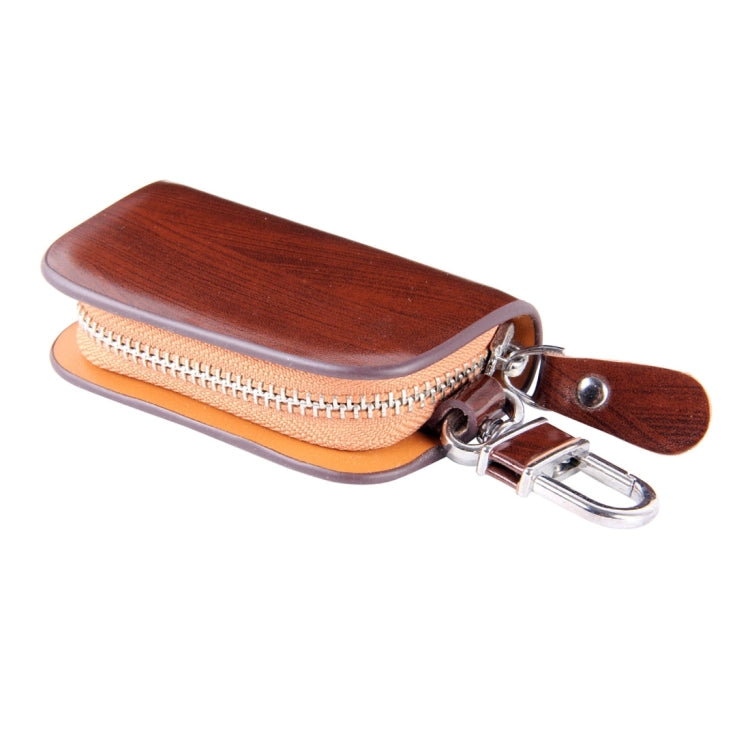 Universal Leather Wood Grain Texture Waist Hanging Zipper Wallets Key Holder Bag (No Include Key)(Brown) by buy2fix