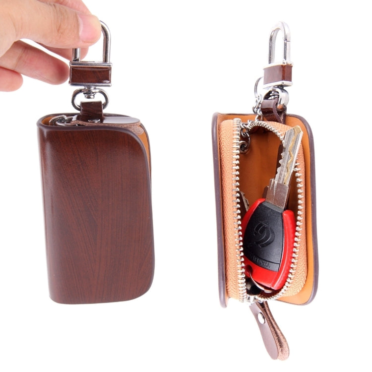 Universal Leather Wood Grain Texture Waist Hanging Zipper Wallets Key Holder Bag (No Include Key)(Brown) by buy2fix