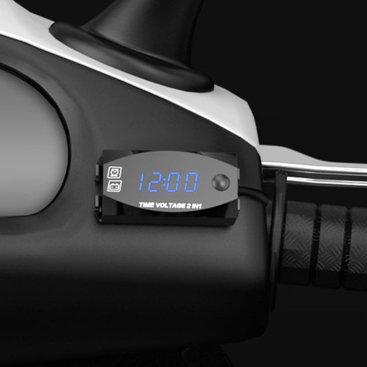 Motorcycle Multi-functional 2 in 1 Digital Display Voltmeter + Electronic Clock, 6-30V IP67 (Blue Light) - Battery Charger by buy2fix | Online Shopping UK | buy2fix