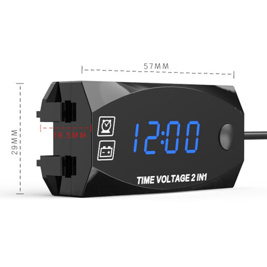 Motorcycle Multi-functional 2 in 1 Digital Display Voltmeter + Electronic Clock, 6-30V IP67 (Blue Light) - Battery Charger by buy2fix | Online Shopping UK | buy2fix