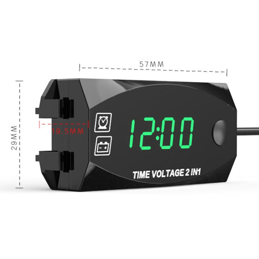 Motorcycle Multi-functional 2 in 1 Digital Display Voltmeter + Electronic Clock, 6-30V IP67 (Green Light) - Battery Charger by buy2fix | Online Shopping UK | buy2fix