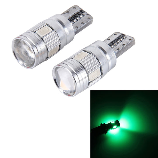 2 pièces T10 3W 6 SMD 5630 LED lampe de feux de gabarit de voiture Canbus sans erreur, DC 12V (lumière verte)