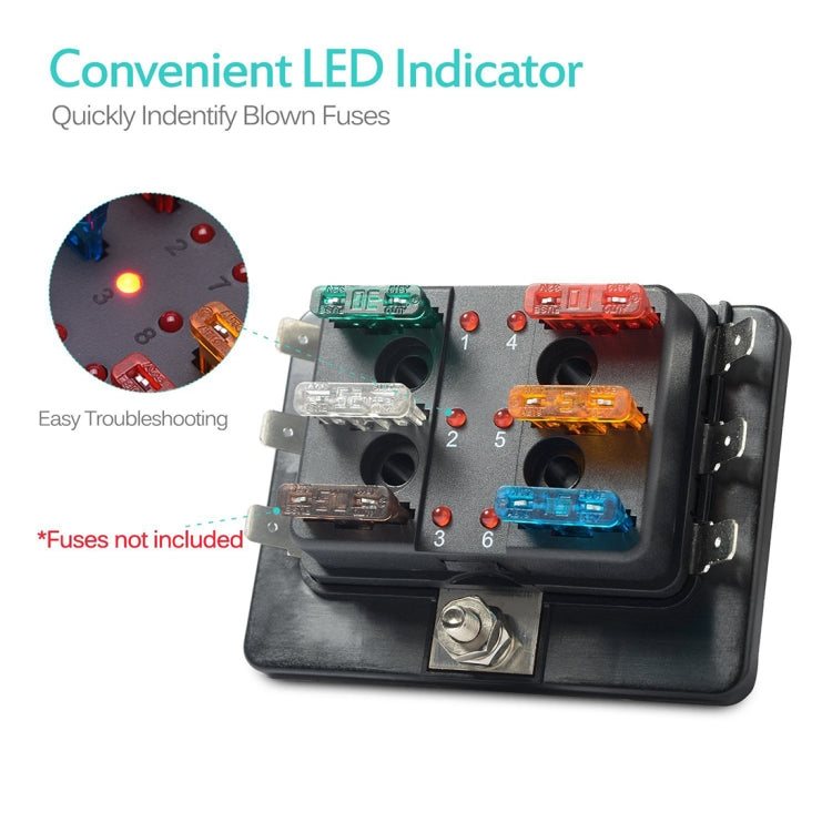 Universal 6 Way Fuse Box Block Fuse Holder Box Car Vehicle Circuit Automotive Blade Tool 6 Way Fuse Block, DC 10V-32V - Fuse by buy2fix | Online Shopping UK | buy2fix