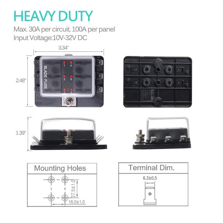 Universal 6 Way Fuse Box Block Fuse Holder Box Car Vehicle Circuit Automotive Blade Tool 6 Way Fuse Block, DC 10V-32V - Fuse by buy2fix | Online Shopping UK | buy2fix