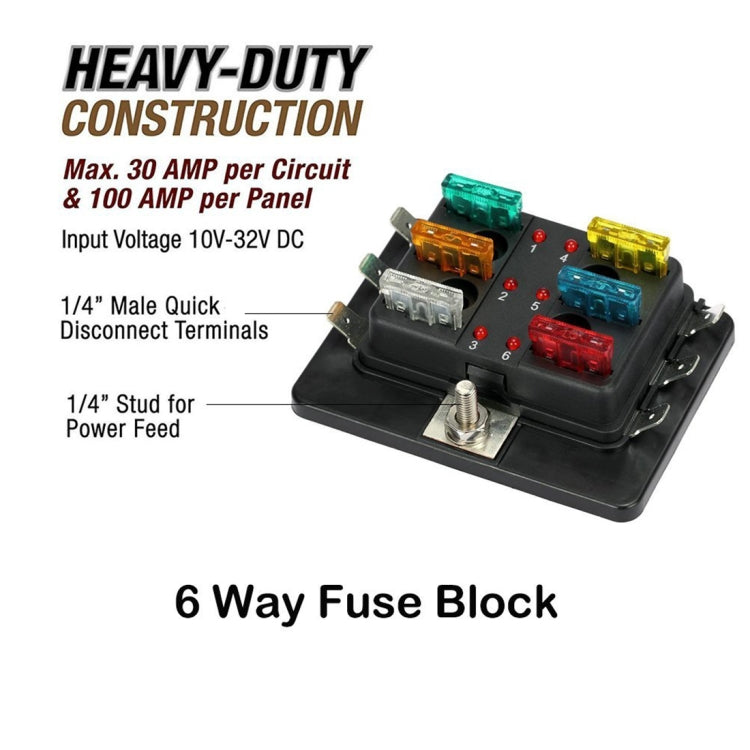 Universal 6 Way Fuse Box Block Fuse Holder Box Car Vehicle Circuit Automotive Blade Tool 6 Way Fuse Block, DC 10V-32V - Fuse by buy2fix | Online Shopping UK | buy2fix