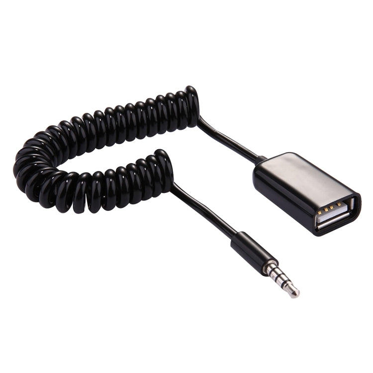3.5mm Male to USB 2.0 Female Audio Converter Retractable Coiled Cable for Car MP3 Speaker U Disk, Length: 1m(Black) - DIY Cables by buy2fix | Online Shopping UK | buy2fix