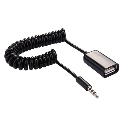 3.5mm Male to USB 2.0 Female Audio Converter Retractable Coiled Cable for Car MP3 Speaker U Disk, Length: 1m(Black) - DIY Cables by buy2fix | Online Shopping UK | buy2fix