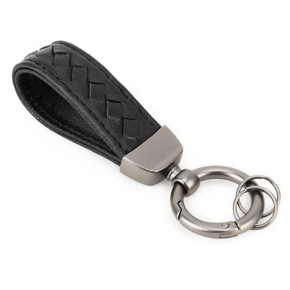 Car Metal + Braided Leather Key Ring Keychain (Black) by buy2fix
