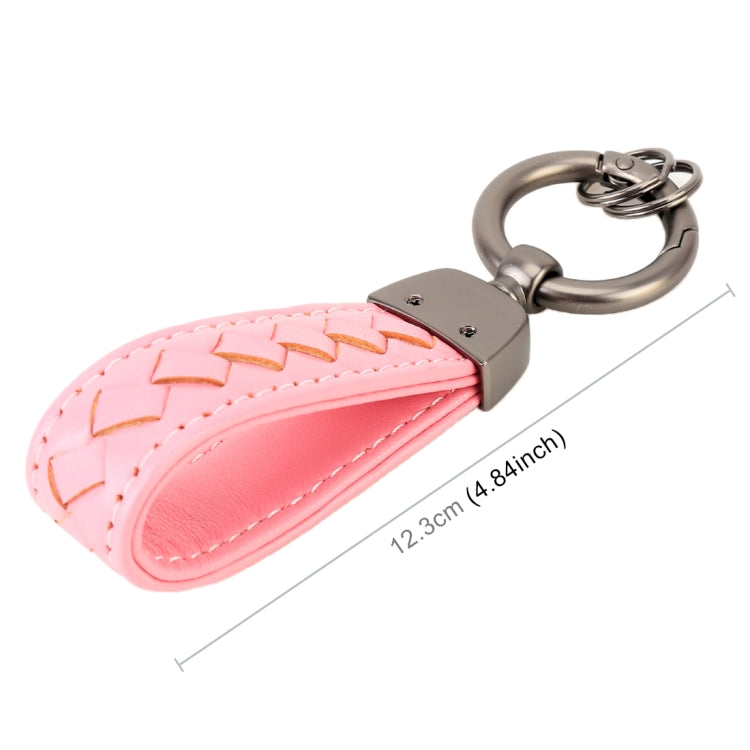 Car Metal + Braided Leather Key Ring Keychain (Pink) by buy2fix