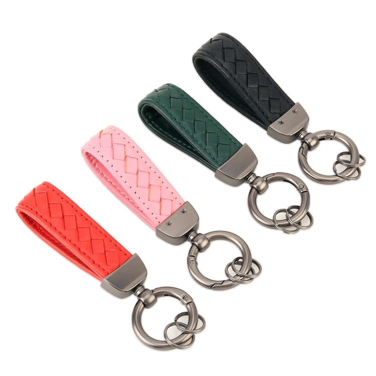 Car Metal + Braided Leather Key Ring Keychain (Pink) by buy2fix