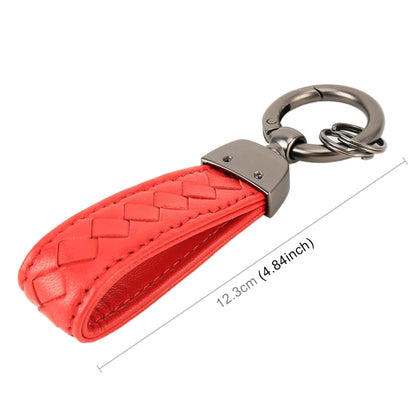 Car Metal + Braided Leather Key Ring Keychain (Red) by buy2fix