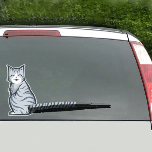Vehicle Car Rear Windshield Window Wiper Reflective Self-Adhesive Smiling Cat Moving Tail Vinyl Decal Sticker by buy2fix