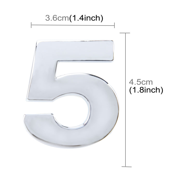 Car Vehicle Badge Emblem 3D Number Five Self-adhesive Sticker Decal, Size: 3.6*4.5*0.5cm by buy2fix