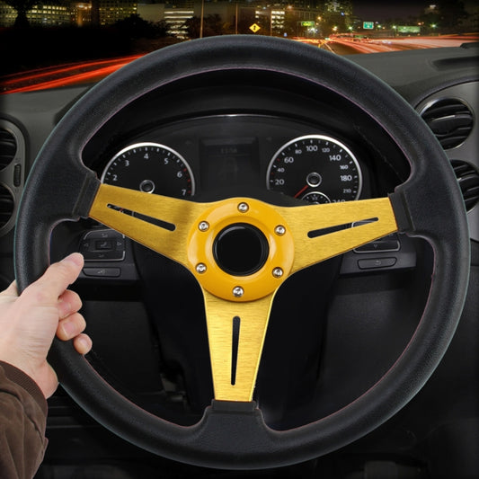35cm PU Racing Sport Hand Wheel Car Modified Steering Wheel(Gold) - Steering Wheel Accessories by buy2fix | Online Shopping UK | buy2fix