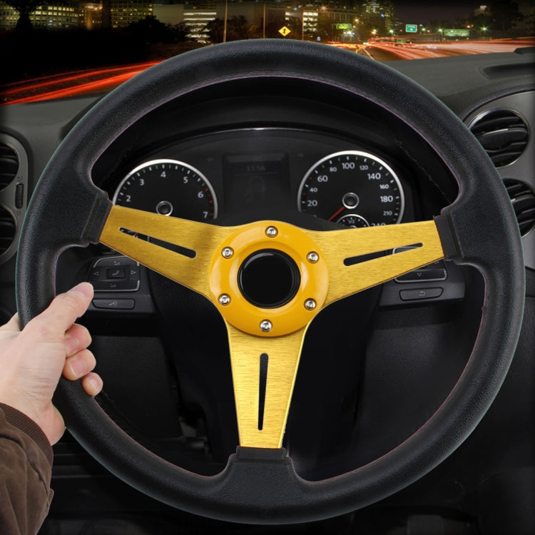 35cm PU Racing Sport Hand Wheel Car Modified Steering Wheel(Gold) - Steering Wheel Accessories by buy2fix | Online Shopping UK | buy2fix