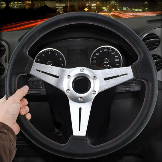 35cm PU Racing Sport Hand Wheel Car Modified Steering Wheel(Silver) - Steering Wheel Accessories by buy2fix | Online Shopping UK | buy2fix