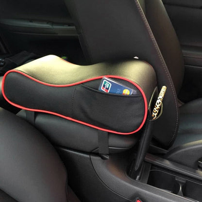 Universal Car PU Leather and Memory Foam Wrapped Armrest Box Car Armrest Box Mat with Phone Holder Storage Bag & Card Slot (Black Red) by buy2fix