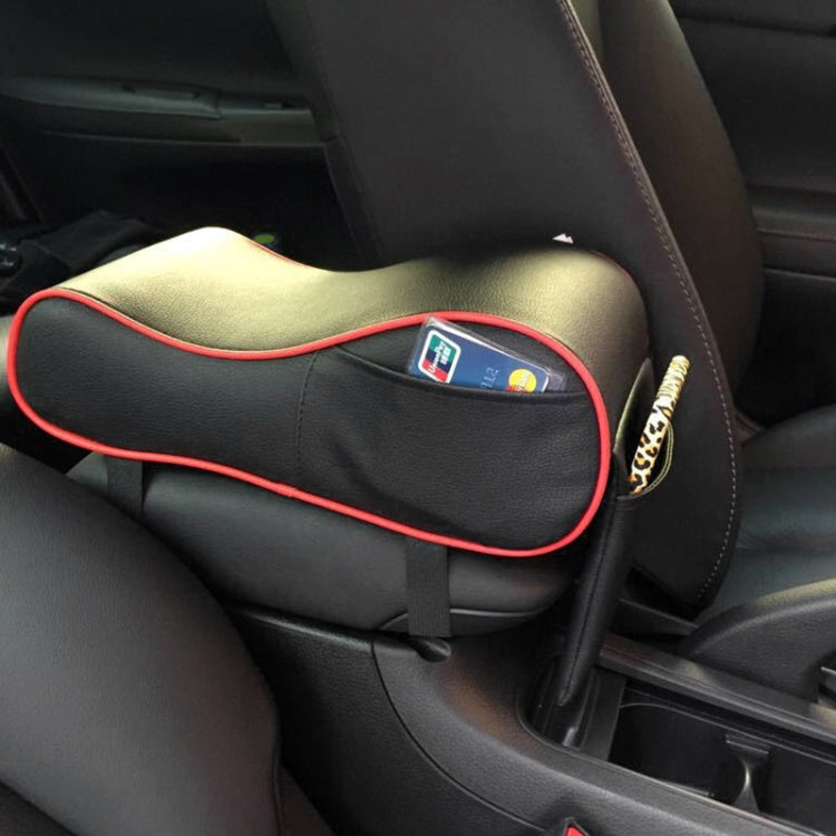 Universal Car PU Leather and Memory Foam Wrapped Armrest Box Car Armrest Box Mat with Phone Holder Storage Bag & Card Slot (Black Red) by buy2fix
