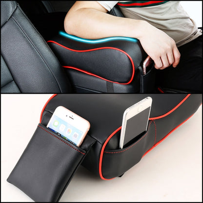 Universal Car PU Leather and Memory Foam Wrapped Armrest Box Car Armrest Box Mat with Phone Holder Storage Bag & Card Slot (Black Red) by buy2fix