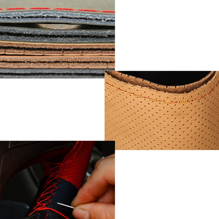 Four Seasons Genuine Leather Hand-stitched Car Adaptation Steering Wheel Cover for 38cm Steering Wheel by buy2fix