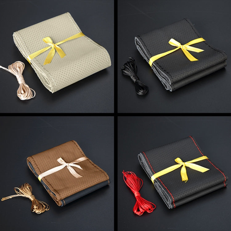 Four Seasons Genuine Leather Hand-stitched Car Adaptation Steering Wheel Cover for 38cm Steering Wheel by buy2fix