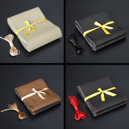 Four Seasons Genuine Leather Hand-stitched Car Adaptation Steering Wheel Cover for 38cm Steering Wheel by buy2fix