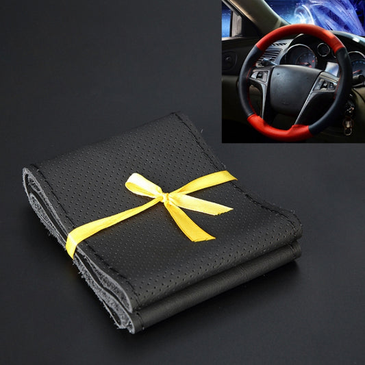 Car Genuine Leather Hand-stitched Adaptation Steering Wheel Cover, For Steering Wheel Size 37-38cm(Black) by buy2fix