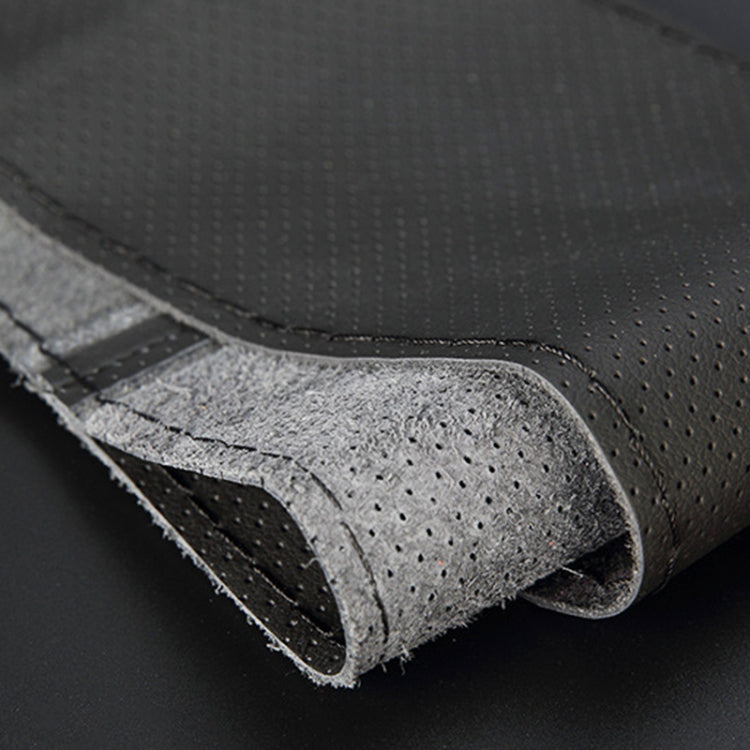 Car Genuine Leather Hand-stitched Adaptation Steering Wheel Cover, For Steering Wheel Size 37-38cm(Black) by buy2fix