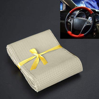Car Genuine Leather Hand-stitched Adaptation Steering Wheel Cover, For Steering Wheel Size 37-38cm(Beige) by buy2fix