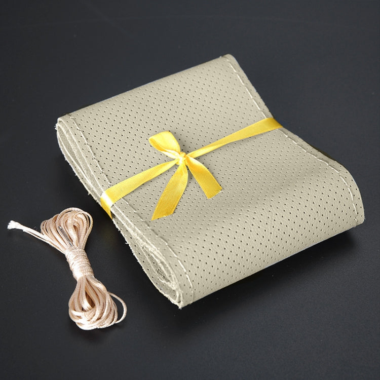 Car Genuine Leather Hand-stitched Adaptation Steering Wheel Cover, For Steering Wheel Size 37-38cm(Beige) by buy2fix