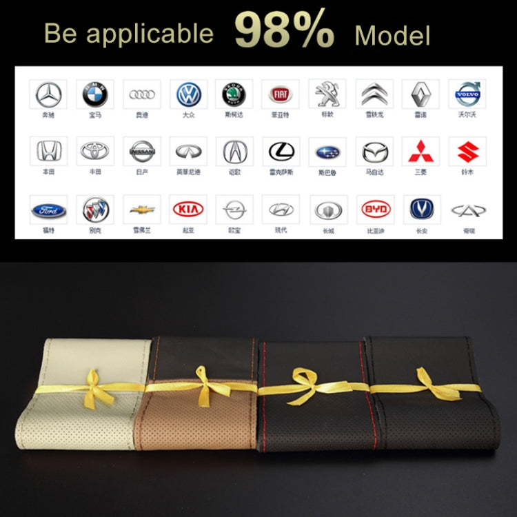 Car Genuine Leather Hand-stitched Adaptation Steering Wheel Cover, For Steering Wheel Size 37-38cm(Beige) by buy2fix