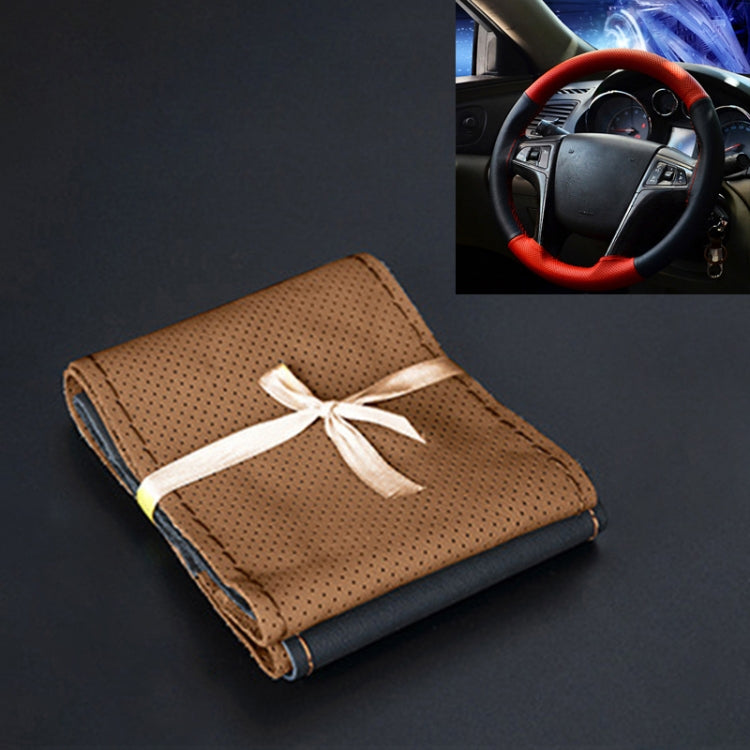 Car Genuine Leather Hand-stitched Adaptation Steering Wheel Cover, For Steering Wheel Size 37-38cm(Brown) by buy2fix
