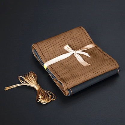 Car Genuine Leather Hand-stitched Adaptation Steering Wheel Cover, For Steering Wheel Size 37-38cm(Brown) by buy2fix