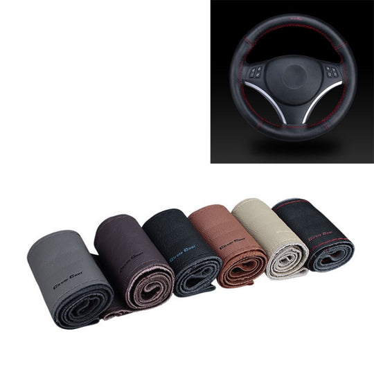 Car Universal Genuine Leather Hand-stitched Steering Wheel Cover(Light Brown)