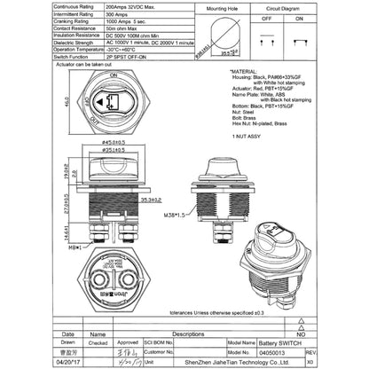 Jtron On/Off Car Battery Switch Car Battery Master Switch MAX DC 32V 200A CONT 300A INT Use for Cars / Off-road Vehicle / Truck - Car Switches by buy2fix | Online Shopping UK | buy2fix