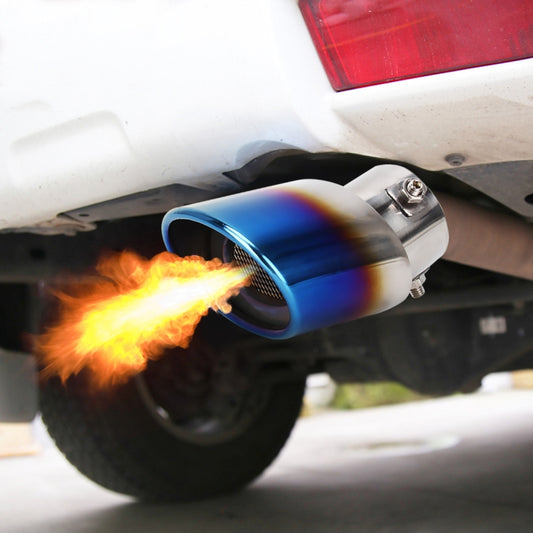Universal Car Styling Stainless Steel Curved Bolt-on Exhaust Tail Muffler Tip Pipe with Mesh(Blue) - Exhaust Pipes by buy2fix | Online Shopping UK | buy2fix