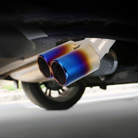 Universal Car Styling Stainless Steel Curved Double Outlets Exhaust Tail Muffler Tip Pipe(Blue) - Exhaust Pipes by buy2fix | Online Shopping UK | buy2fix