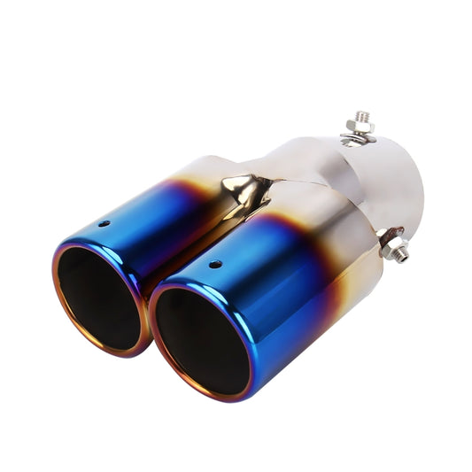 Universal Car Styling Stainless Steel Curved Double Outlets Exhaust Tail Muffler Tip Pipe(Blue) - Exhaust Pipes by buy2fix | Online Shopping UK | buy2fix