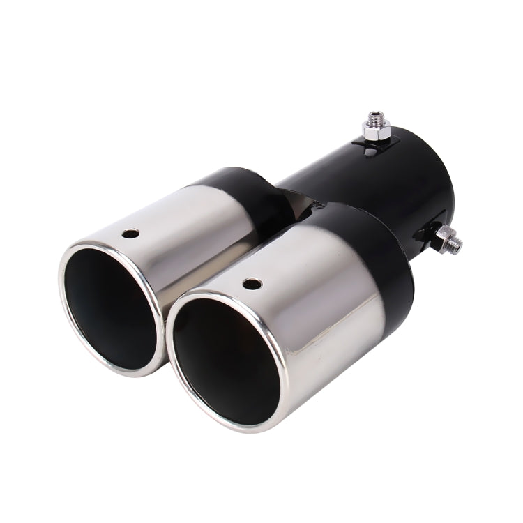 Universal Car Styling Stainless Steel Straight Double Outlets Exhaust Tail Muffler Tip Pipe(Black) - Exhaust Pipes by buy2fix | Online Shopping UK | buy2fix