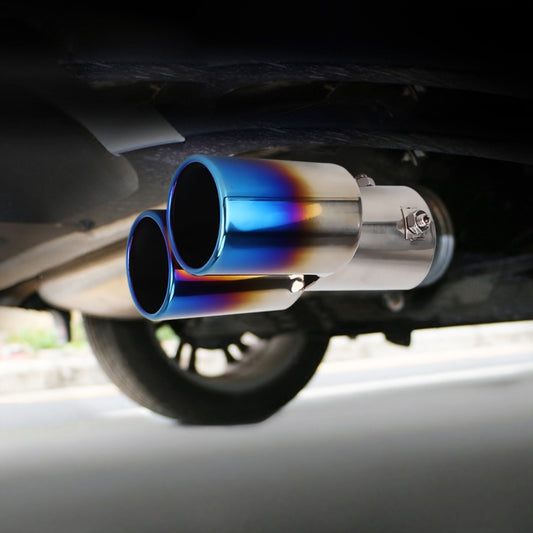 Universal Car Styling Stainless Steel Straight Double Outlets Exhaust Tail Muffler Tip Pipe(Blue) - Exhaust Pipes by buy2fix | Online Shopping UK | buy2fix