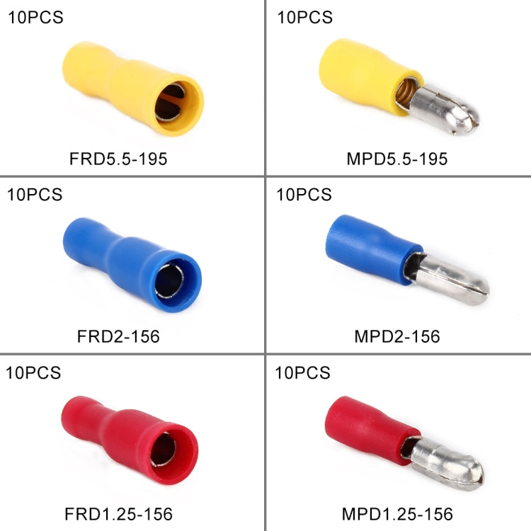 60 in 1 Mixed Cold Press Electrical Insulated Terminals Bullet Solderless Crimp Connectors Kit - Booster Cable & Clip by buy2fix | Online Shopping UK | buy2fix