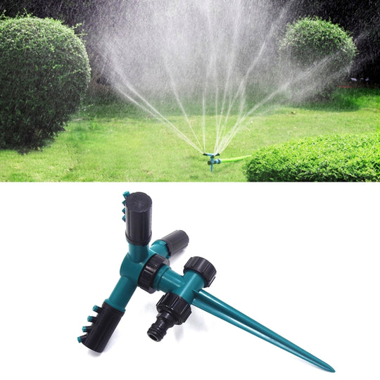 Automatic 360 Rotating Adjustable Garden Water Sprinklers Lawn Irrigation System with 3 Arm Sprayers and Spike Base(Green)