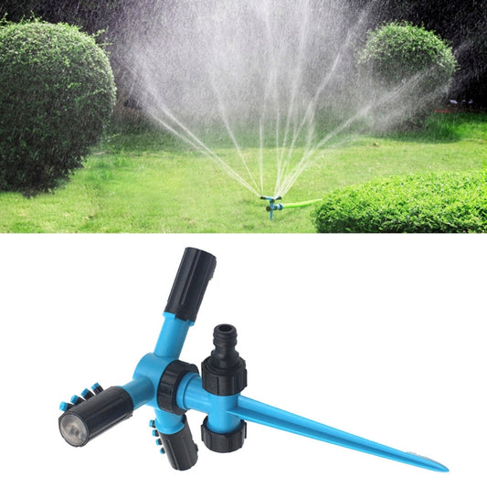 Automatic 360 Rotating Adjustable Garden Water Sprinklers Lawn Irrigation System with 3 Arm Sprayers and Spike Base(Blue) - Watering & Irrigation by buy2fix | Online Shopping UK | buy2fix