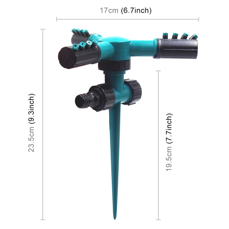 Automatic 360 Rotating Adjustable Garden Water Sprinklers Lawn Irrigation System with 3 Arm Sprayers and Spike Base(Green) - Watering & Irrigation by buy2fix | Online Shopping UK | buy2fix