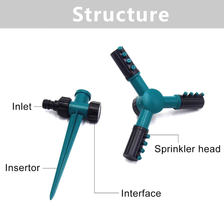 Automatic 360 Rotating Adjustable Garden Water Sprinklers Lawn Irrigation System with 3 Arm Sprayers and Spike Base(Green) - Watering & Irrigation by buy2fix | Online Shopping UK | buy2fix